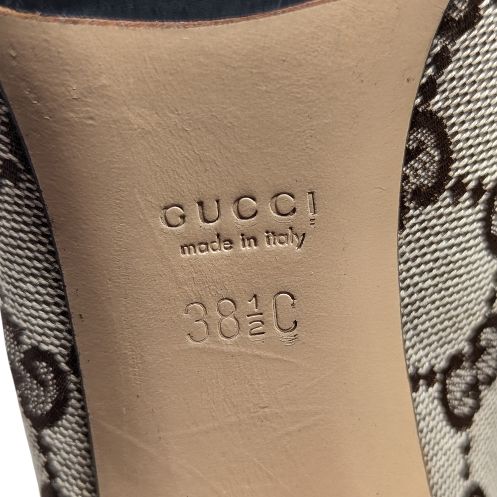 Gucci Signature Calf High Pointed Brown & Beige Monogram Heeled Boots Sz EU 38.5 - Picture 11 of 12